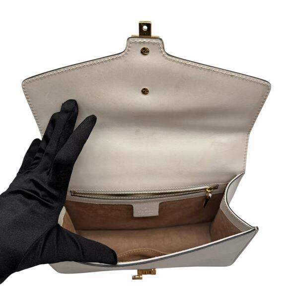 Gucci Sylvie Small Calf Skin Shoulder Bag In Off White - Picture 5 of 5